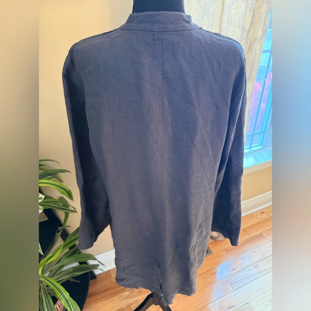 Eileen Fisher 100% Linen Heavy Long Lagenlook  Jacket Women’s Size XL Dark Gray - Picture 3 of 10